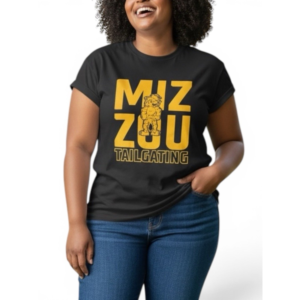 Womens 2XL Custom MIZZOU TAILGATING Game Day T-Shirt Retro Tigers Gilden Black